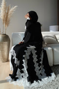 BLACK ABAYA WITH WHITE LACE
