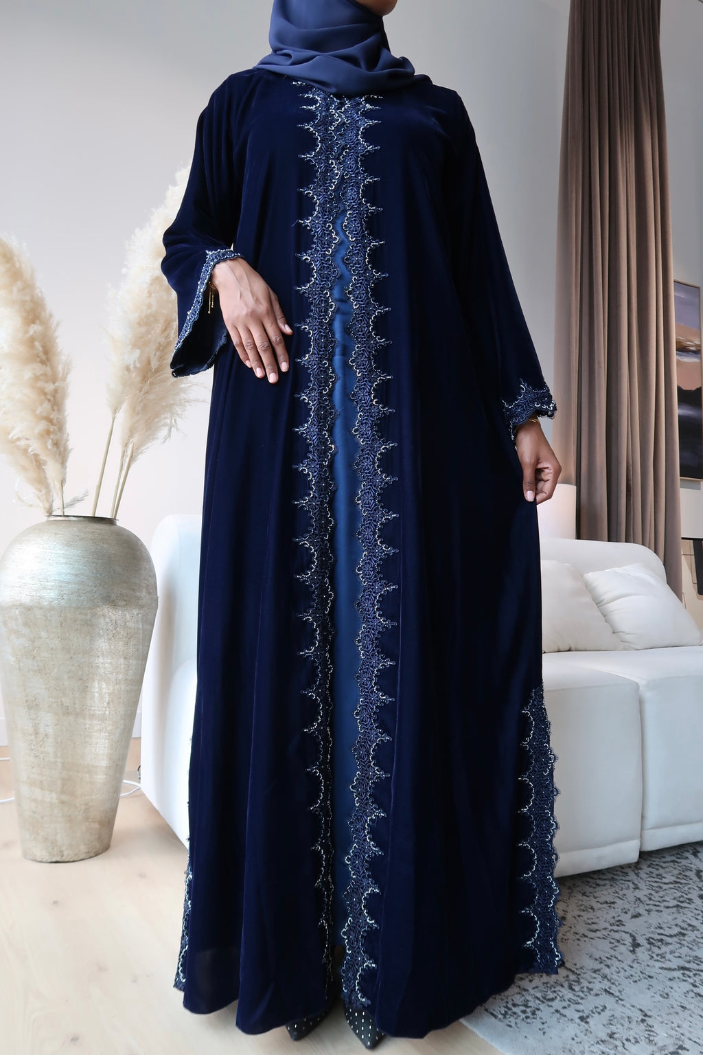 DARK BLUE VELVET ABAYA