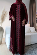 MAROON VELVET ABAYA