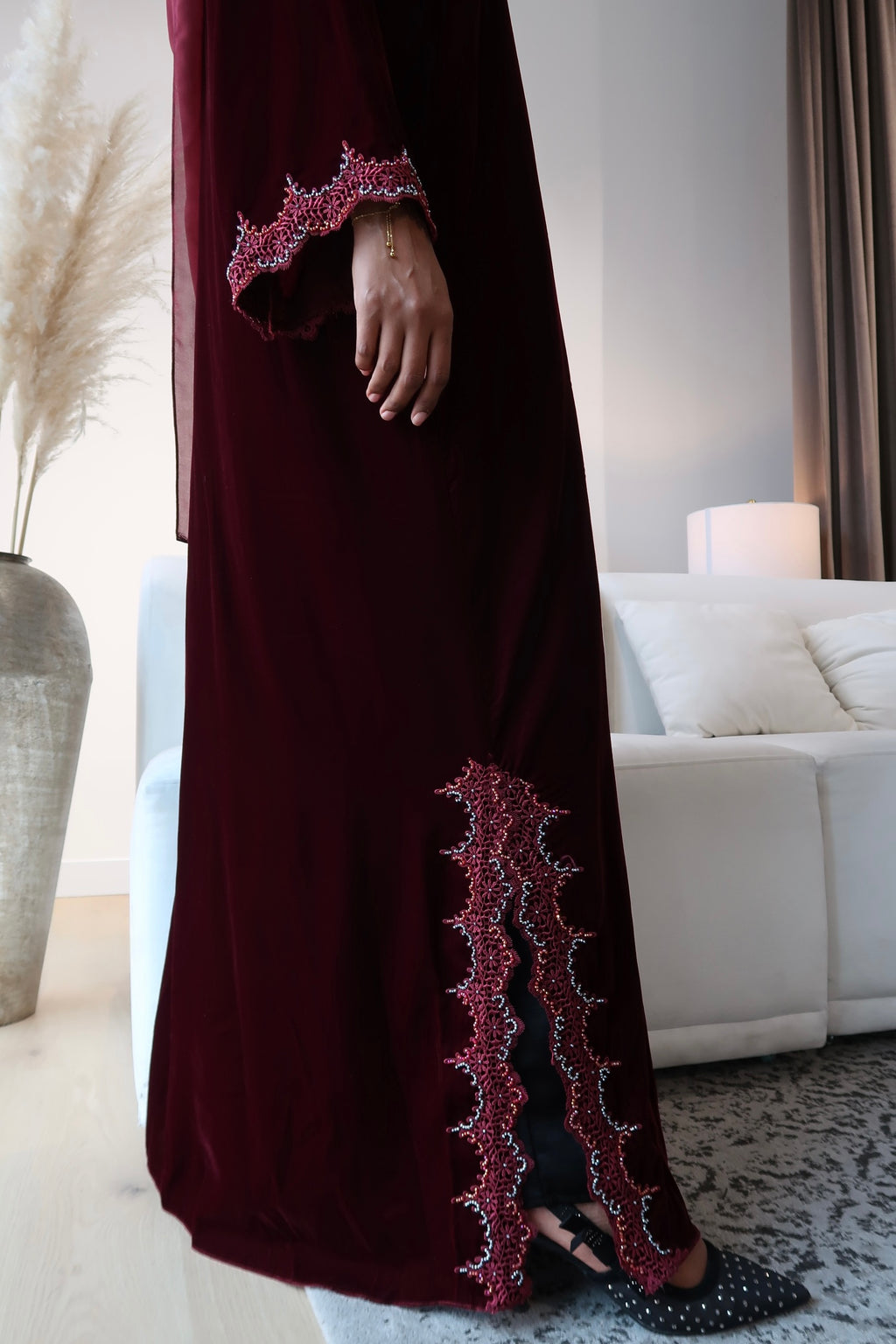 MAROON VELVET ABAYA