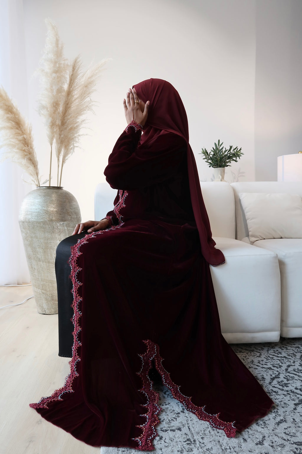 MAROON VELVET ABAYA