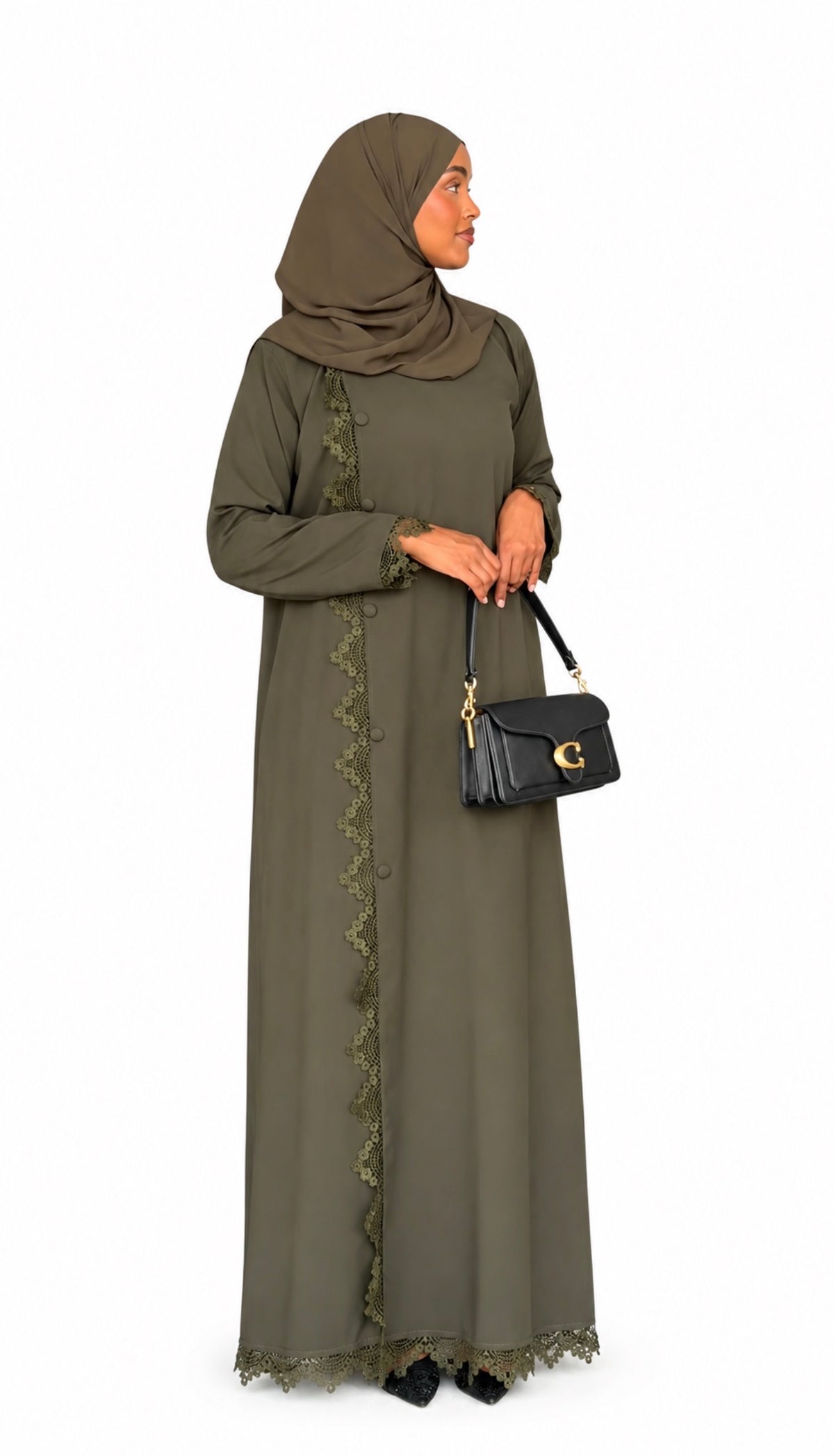 Olive Lace Coat Abaya (Pre-Order)